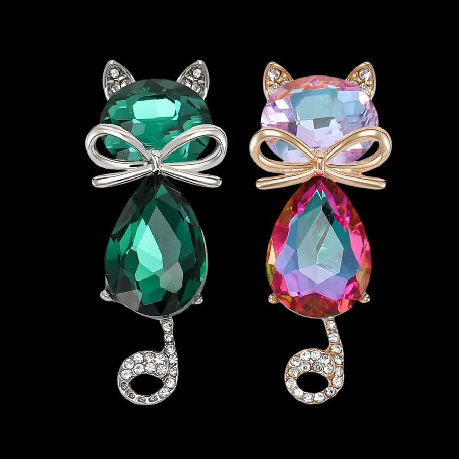QATT Brosche, Silber, Kristall, Schleife, Katze, Unisex - Bild 4