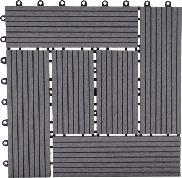 MCW WPC Bodenfliese Sarthe Holzoptik für Balkon und Terrasse, Grau, 1qm (11 Stück à 30 x 30 cm) - Bild 1