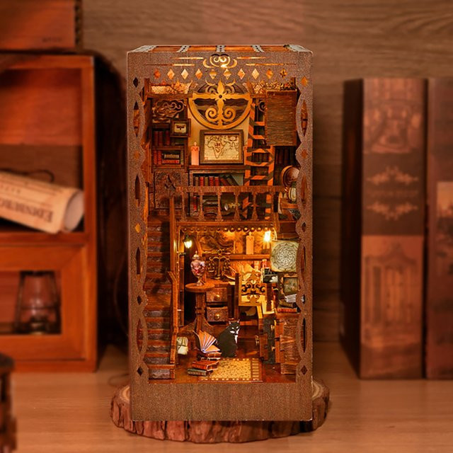 zuuton Retro DIY Buch Nook Kit Holz Miniatur Puppenhaus 3D Puzzle mit Möbeln in Natur und Braun - Bild 1