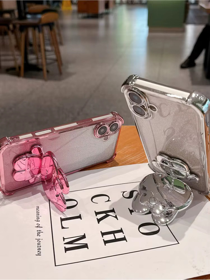 Glitzernde 3D-Hasen-Spiegel-Handyhülle für Oppo Realme C85 Pro 15X in Pink mit Perlenkette und sturzsicherem Design - Bild 3