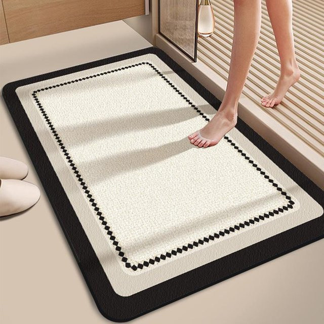 Yiran Furniture Badezimmer-Bodenmatte aus Kieselalgen-Schlamm, wasserabsorbierend und rutschfest, weiß, gestreift, B: 120 cm, T: 80 cm - Bild 1