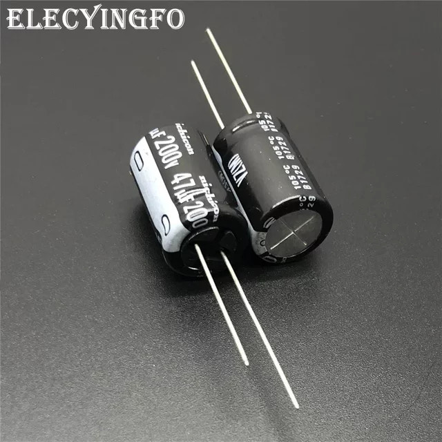 Nichicon VZ-Serie Aluminium-Elektrolytkondensator, Schwarz, 47 uF, 200 V, B: 12,5 mm, H: 20 mm - Bild 1