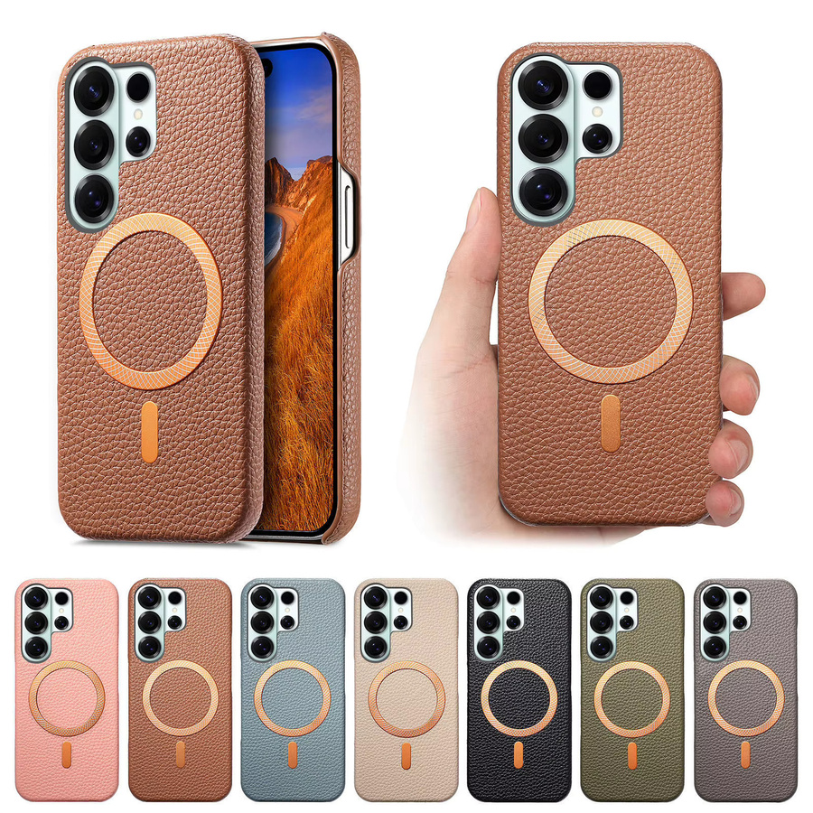 Business Lychee Magnetische Leder-Handyhülle für Samsung S26 Ultra S25 Plus S24 A36 A17 A07 in Beige mit MagSafe und stoßfestem Schutz - Bild 2