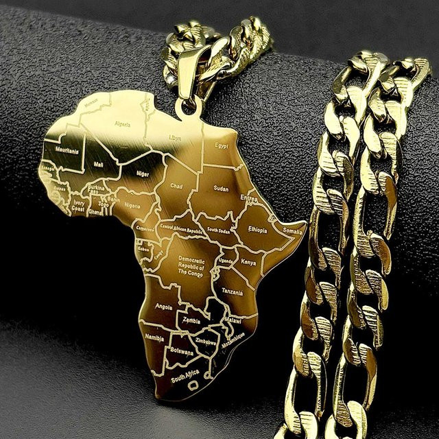 JYTF Anhänger Halskette, Afrika Kontinentkarte, Edelstahl, Gold, Unisex - Bild 1