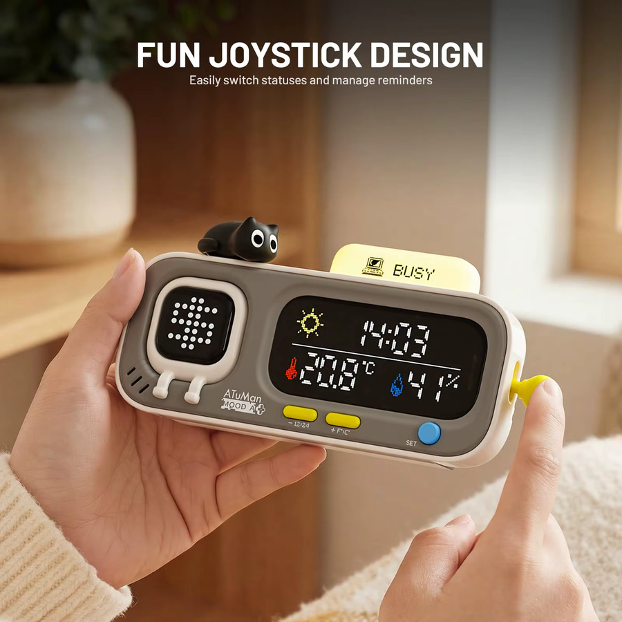 ATuMan Mooda A Thermometer-Hygrometer-Uhr in Weiß mit hochpräzisem Pixel-Display für Temperatur und Feuchtigkeit - Bild 2