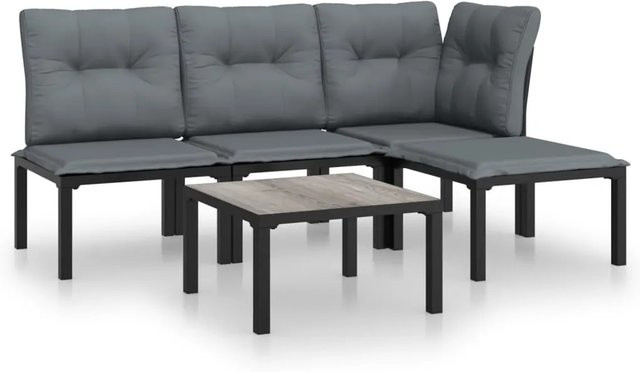 vidaXL 5-tlg Garten-Lounge-Set Modell 4 in Schwarz und Grau aus Poly-Rattan mit Polsterung und pulverbeschichtetem Stahlgestell - Bild 1