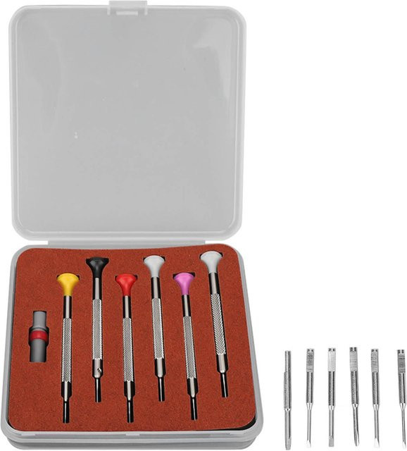 6er Set Uhrenreparatur Schraubendreher mit Schlitz und Kreuztyp aus Schnellarbeitsstahl in Grau und Multicolour - Bild 1