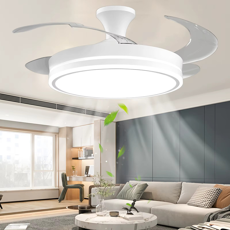 IRALAN Deckenlampenventilator mit integriertem LED-Licht in Weiß, 42 Zoll mit einziehbaren Flügeln und dreifarbigem Licht - Bild 2