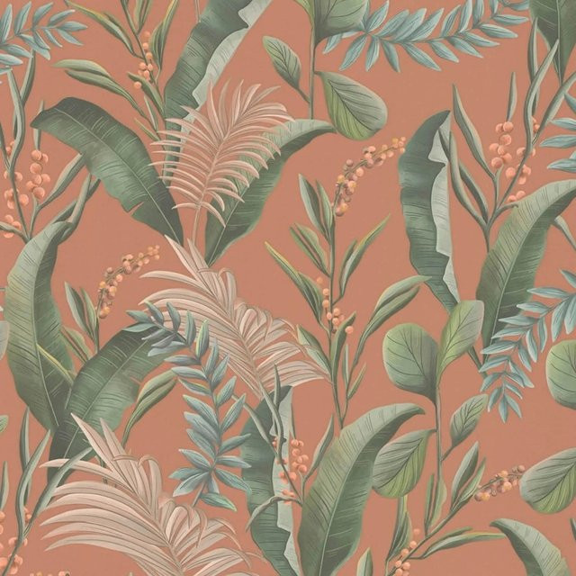 PROFHOME Blumen Tapete Floral Matt in Orange Rot mit botanischem Muster, Vlies-Tapete, Breite: 0,53 m, Länge: 10,05 m - Bild 1
