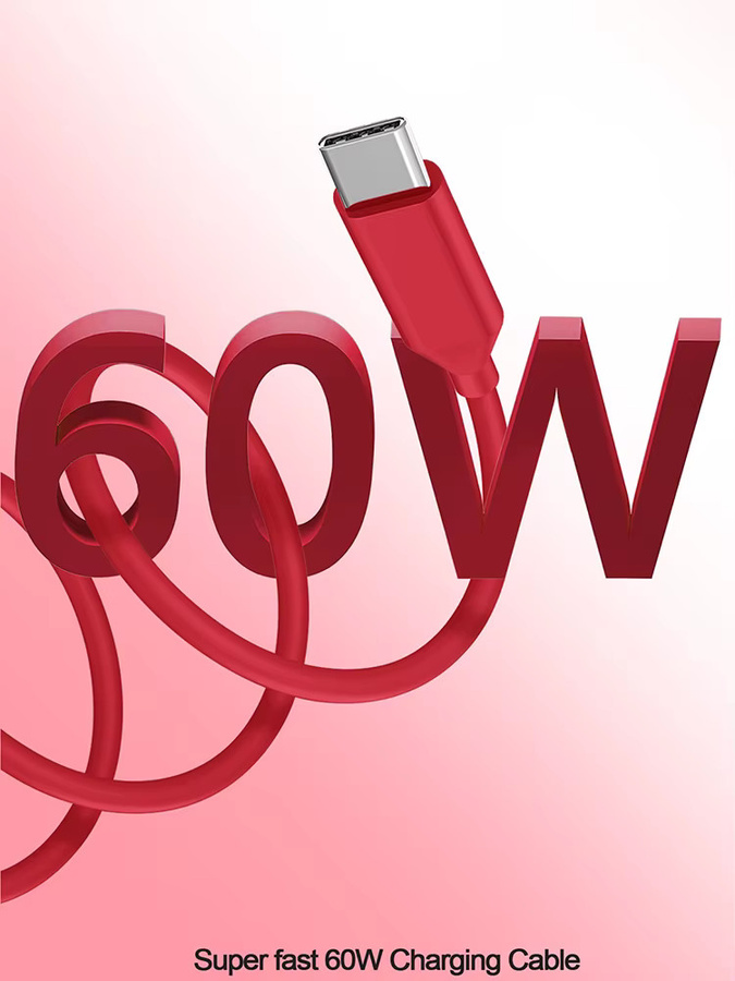 Koovesy USB-C-auf-Typ-C-Kabel in Rot mit 60 W PD Schnellladefunktion und Datenübertragung, Länge: 2,8 m - Bild 2