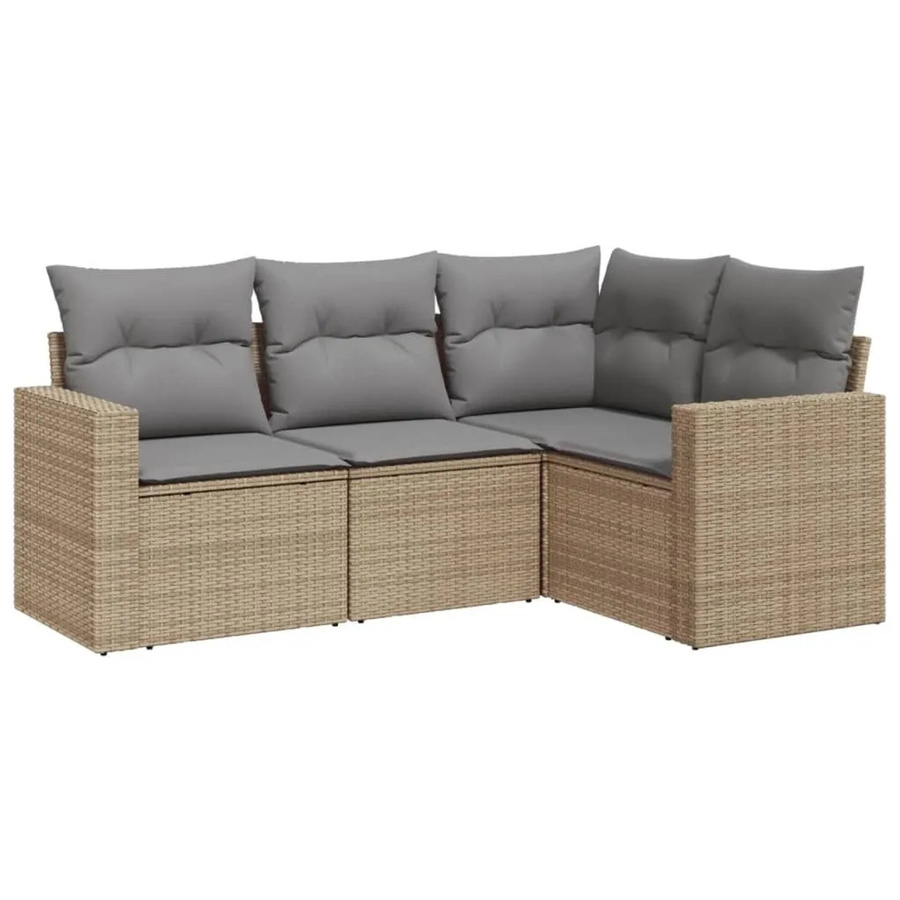vidaXL 4-teilige Garten-Sofagarnitur in L-Form aus Poly-Rattan mit Kissen in Beige-Grau - Bild 2