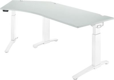 Schäfer Shop Genius Schreibtisch ERGOSTYLE S, elektrisch höhenverstellbarer Eckschreibtisch mit 135 Grad Winkel, einstufig, C-Fuß, Ansatz links, inkl. Memory Master, lichtgrau/weiß, B: 216,5 cm, T: 80,0 cm, H: 71,5-118,2 cm - Bild 1