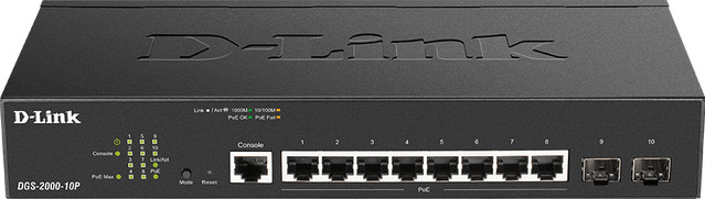 D-Link DGS-2000-10P Managed L3 Switch in Schwarz mit 8 x 10/100/1000 PoE+ Ports und 2 x SFP Ports (65 W) - Bild 2