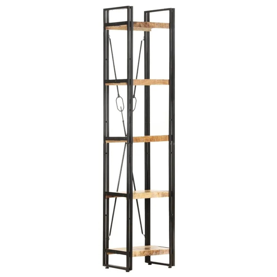 vidaXL Bücherregal aus massivem Mangoholz und Stahl im Industriestil, Braun, B: 40 cm, T: 30 cm, H: 180 cm - Bild 2