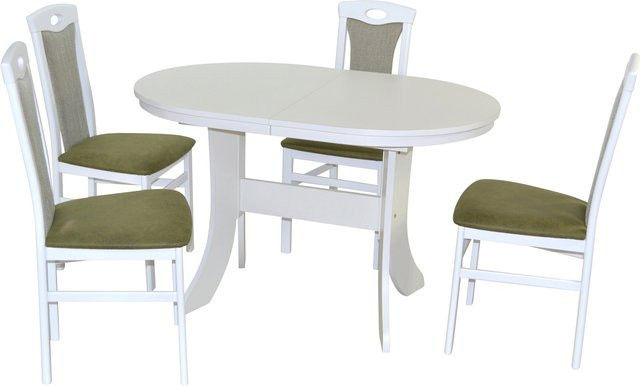 Essgruppe Hanna von Möbel direkt online, 5-teilig, Buche Massivholz und Kunstlederoptik, Weiß - Bild 1