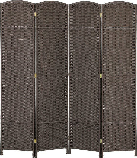 HOMCOM Paravent 4-teilig aus Bambus und Kiefernholz mit Webmuster in Braun, Raumteiler faltbar, B: 160 cm, H: 170 cm - Bild 1