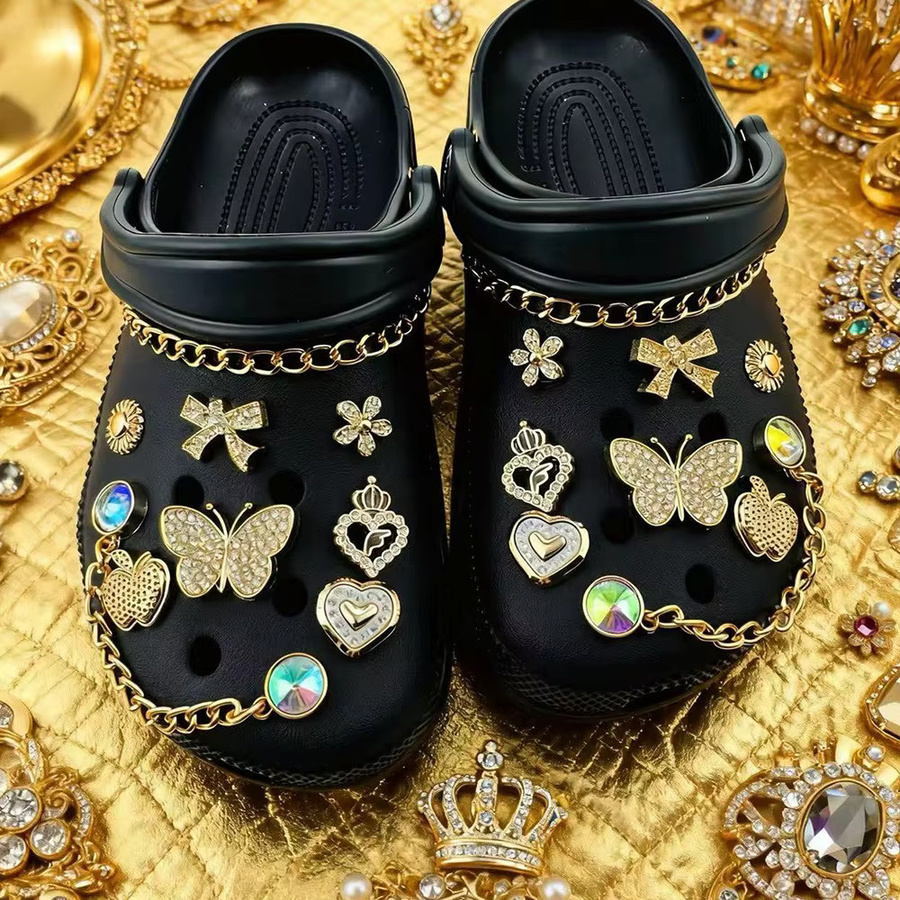 FHLDING Schuhcharms-Set, 18-teilig, goldene Kette, Diamant, Schmetterling, Blume - Bild 2
