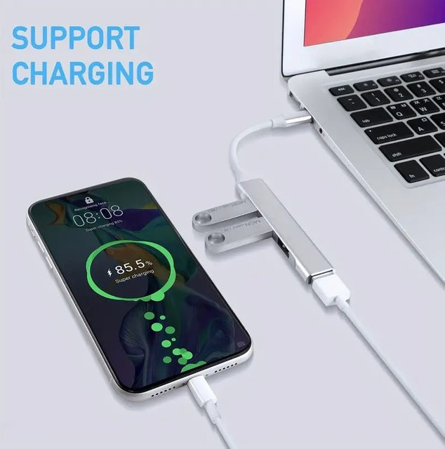 Multifunktions-USB-Dockingstation 467 Hochgeschwindigkeits-Kabelverteiler mit USB-C Ein-zu-Vier-Anschluss in Silber - Bild 1