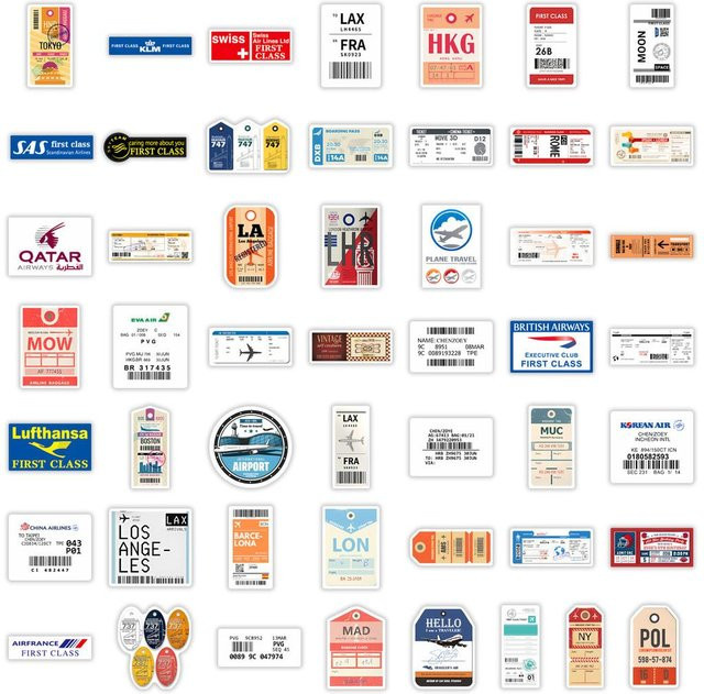 50 Stück Bordkarte Flugticket Graffiti Aufkleber von Binchi Outdoor Product in Multicolour zum Dekorieren von Notizbüchern und Gepäck - Bild 1