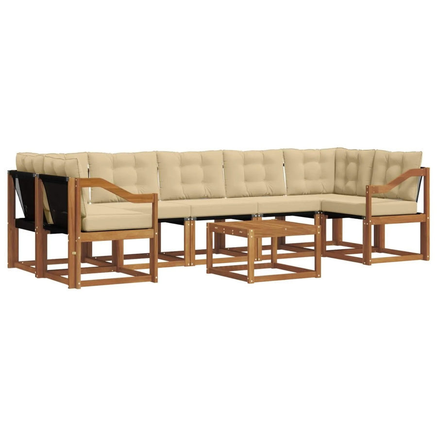 vidaXL Outdoor-Sofagarnitur 8-teilig aus Akazienholz in Braun und Beige mit Kissen und Couchtisch - Bild 2