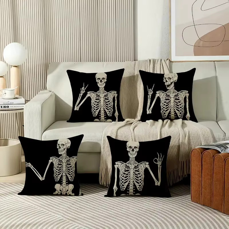 ZZN Kissenbezug mit gruseligem Schädel-Design in Schwarz für Gothic Halloween Dekoration - Bild 3