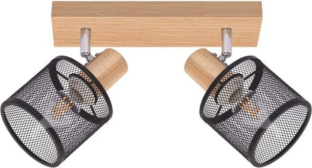 NETTLIFE Deckenstrahler aus Holz und Metall in Schwarz, verstellbar, 2x E14, Industrial Design, B/T/H: 40,0 x 28,0 x 12,0 cm - Bild 1