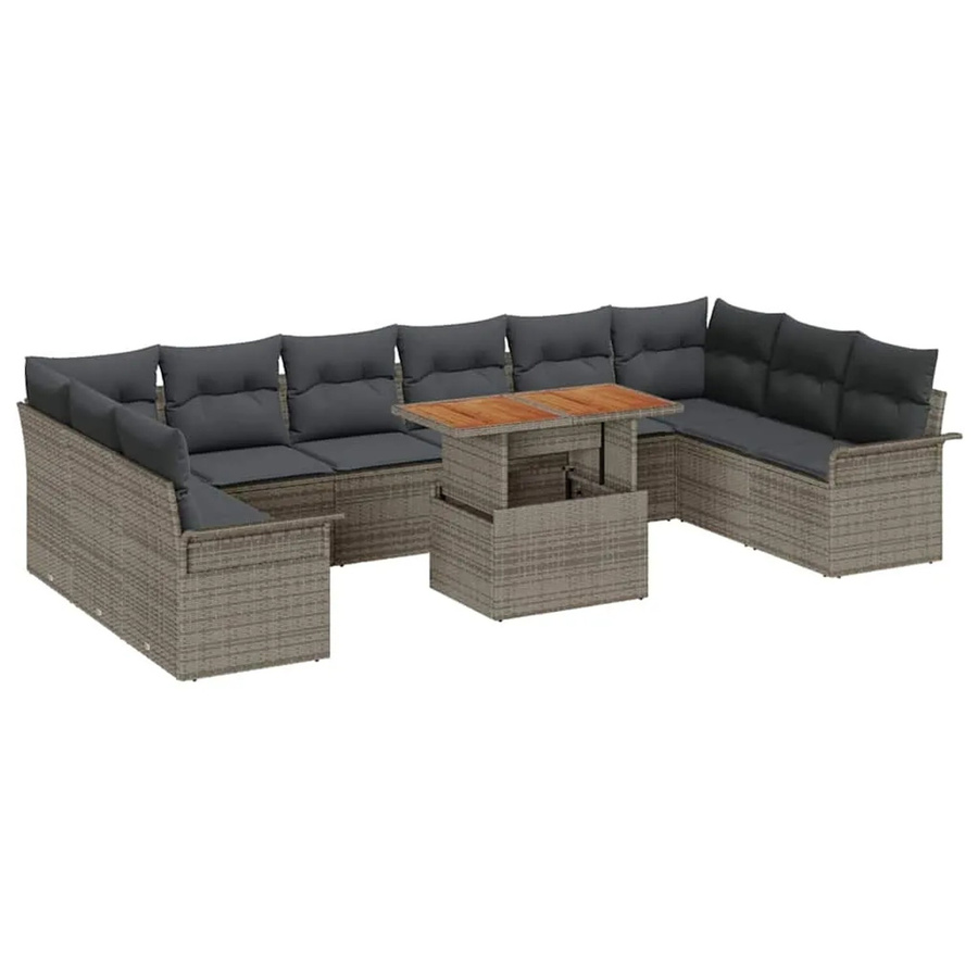 vidaXL Garten-Sofa-Set aus Poly Rattan in Grau mit 11-teiligem U-Form Arrangement und integriertem Stauraum - Bild 2