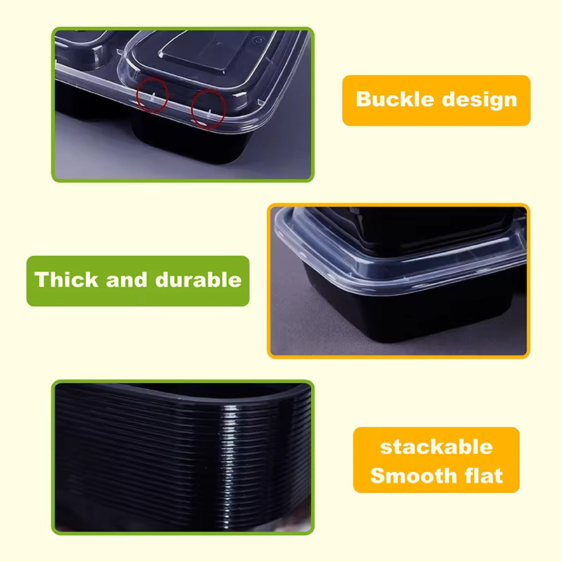 WVWV Lunchboxen mit zwei Fächern, 26 oz, Schwarz, stapelbar und mikrowellengeeignet, 10er-Pack oder 40er-Pack - Bild 4