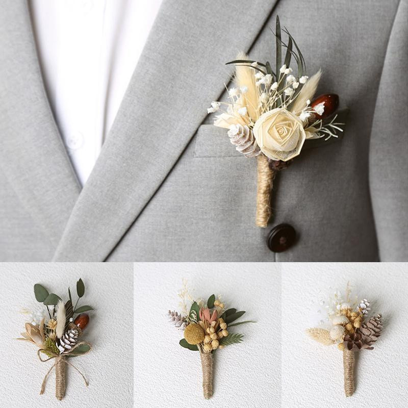 OutJoy Hochzeits-Blumenbrosche aus Trockenblumen für Herren und Damen im Boho-Stil - Bild 2