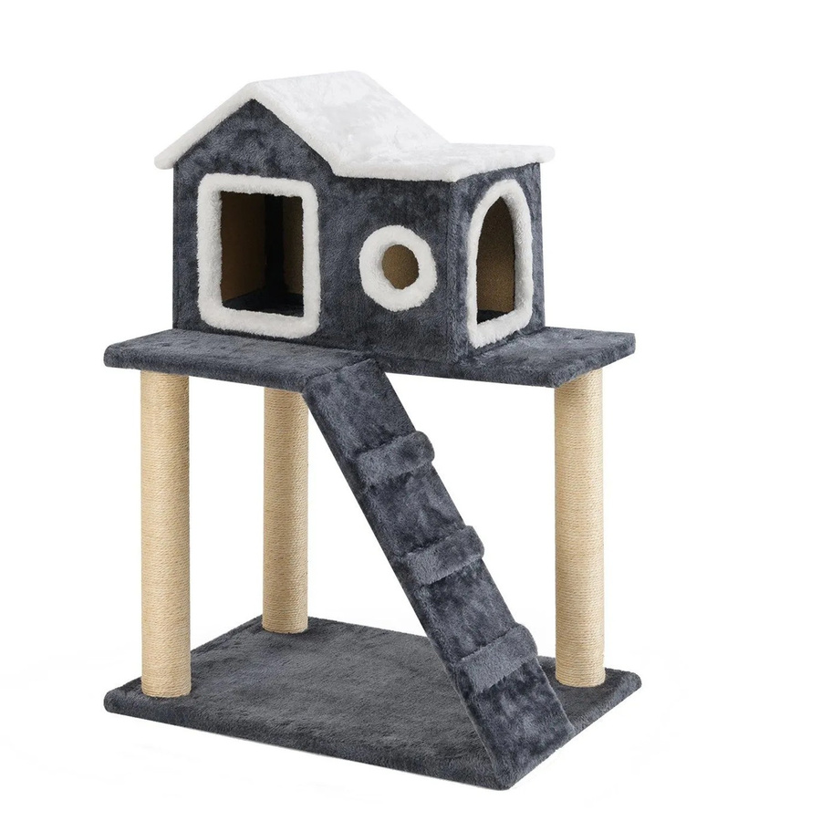 Costway Kratzbaum für Katzen in Grau mit Höhle und Sisal-Elementen, Höhe: 90 cm - Bild 2