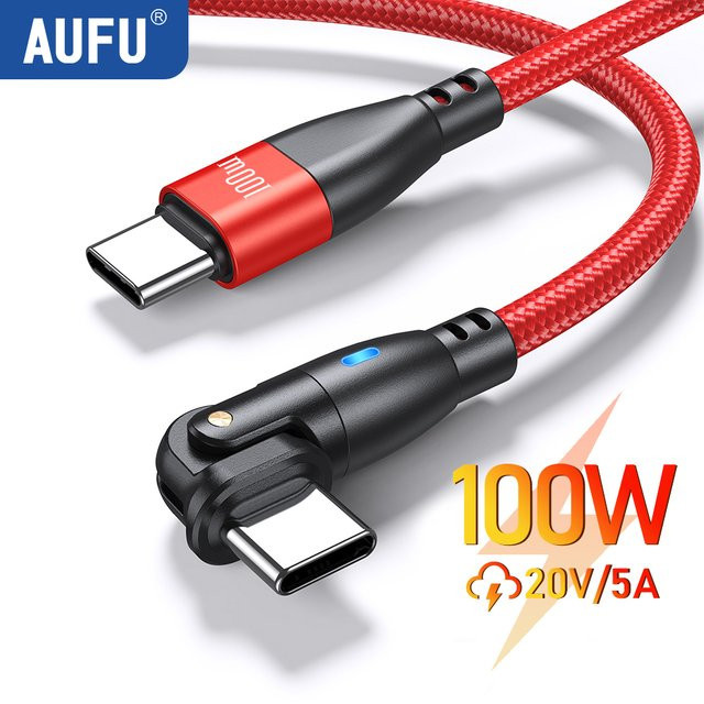 AUFU USB-C auf USB-C Schnellladekabel 100 W/60 W in Schwarz für iPhone 16, Xiaomi, OnePlus und Realme mit 5A Unterstützung und 180 Grad Winkel - Bild 1