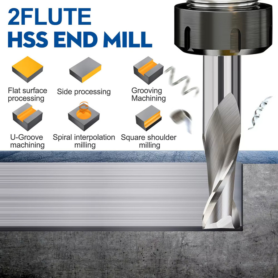 CMCP HSS Schaftfräser mit 2 Schneiden für CNC-Metallbearbeitung, Farbe: Silber, Durchmesser: 2 mm bis 12 mm - Bild 4