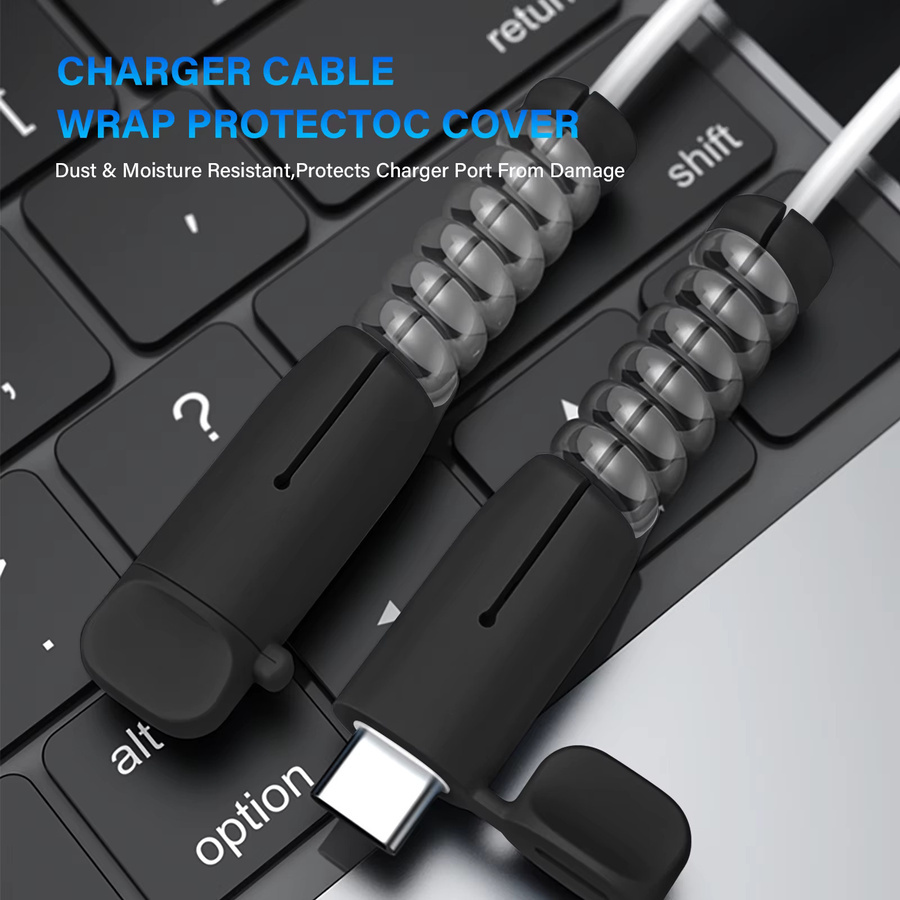 UMUST Ladekabel-Wickelschutz aus Silikon mit Spule für USB-C und USB-A, Kabelabdeckung und Steckerschutz in Schwarz oder Weiß - Bild 3