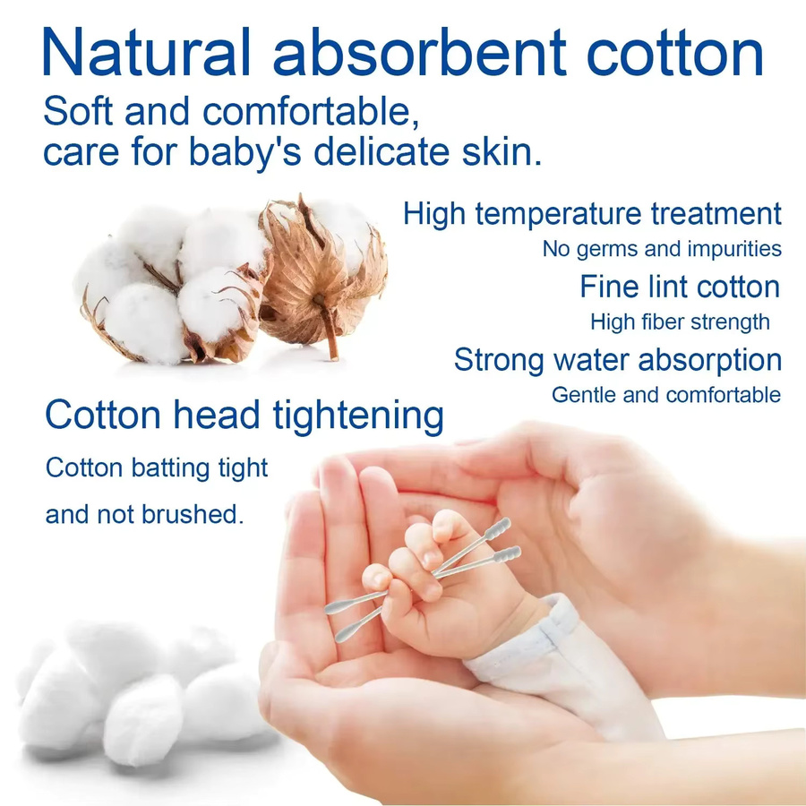 vvocci Baby-Wattestäbchen, biologisch abbaubar, chlorfrei, 100 Stück - Bild 4