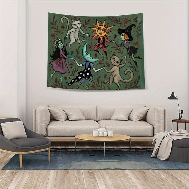 VIKAMA Fantasy Forest Wandteppich mit Sternen und Tieren in Multicolour, B/H: 60 x 40 cm - Bild 1
