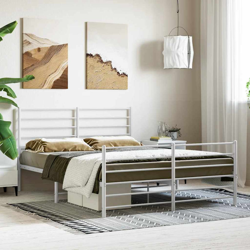Vidaxl Metall-Bettgestell mit Kopfteil und Fußteil in Weiß, B/T/H: 120 x 200 cm - Bild 3