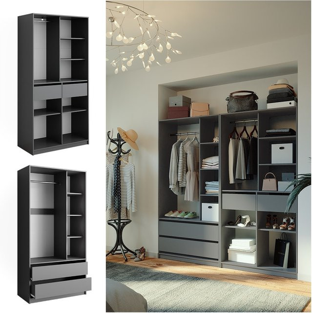 Vicco Kleiderschrank Elmo Anthrazit 2-teiliges Set mit Kleiderstange und Regalböden B: 100 cm, H: 200 cm - Bild 1