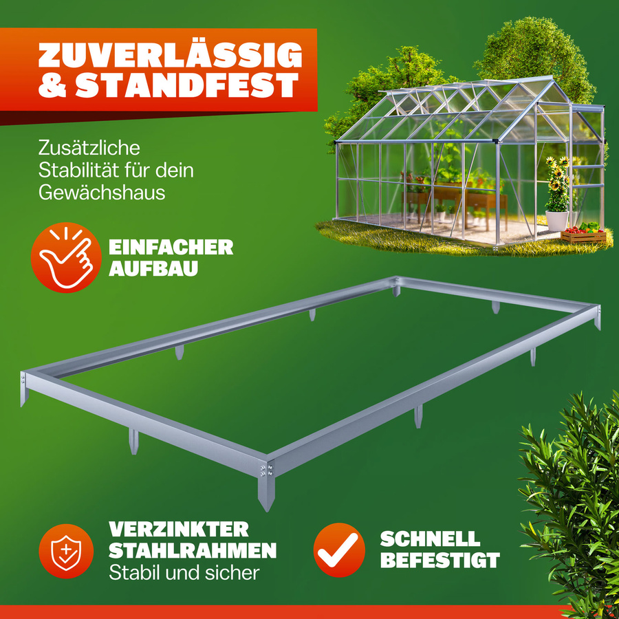 Verzinktes Stahlfundament für Gewächshaus von GARDEBRUK, Farbe: Silber, B/T/H: 380 x 190 x 12 cm - Bild 2