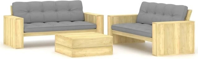 vidaXL 3-teiliges Garten-Lounge-Set aus imprägniertem Kiefernholz mit grauen Polsterkissen - Bild 1