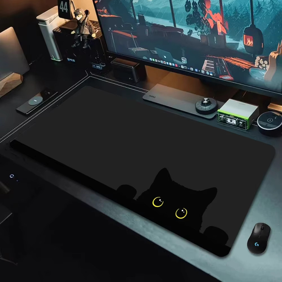Mairuige Kawaii Mauspad Black Cat Kitten XXL Tastaturmatte, B/B/H: 90 x 40 cm, Schwarz - Bild 3