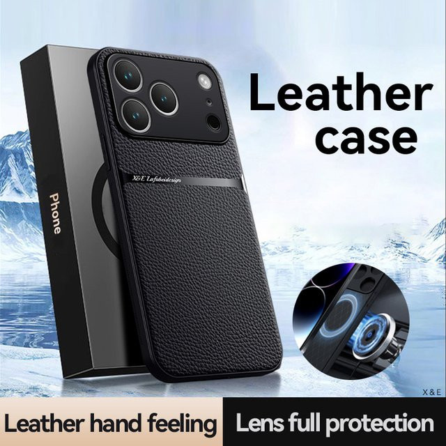 Fudusaidman Stoßfeste Lederhülle mit Magnetfunktion für iPhone 11 bis iPhone 17 Air in Schwarz und Gelb - Bild 1