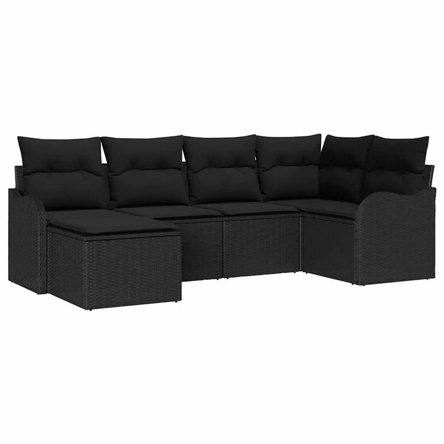 vidaXL Garten-Sofa-Set aus Poly-Rattan in Schwarz mit Kissen und Metallrahmen, 6-teiliges L-Shape Lounge-Set - Bild 2