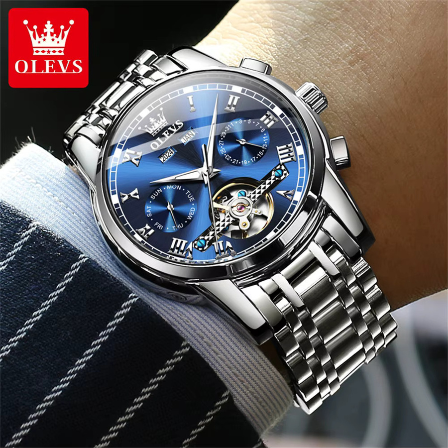 OLEVS Armbanduhr Automatik, Edelstahl, Blau, Herren - Bild 4