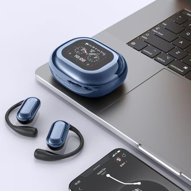 UYUXIO Open-Ear Kabellose Ohrhörer mit LCD-Touchscreen und Digitalanzeige, Bluetooth 5.4, Blau - Bild 1
