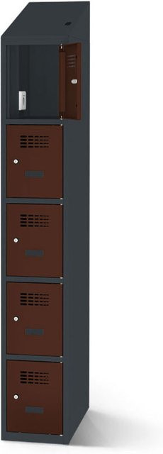 rotstahl Fächerschrank mit Ladefunktion in Mahagoni und anthrazitgrauem Korpus, 5 Fächer, B: 40 cm, H: 200 cm - Bild 1