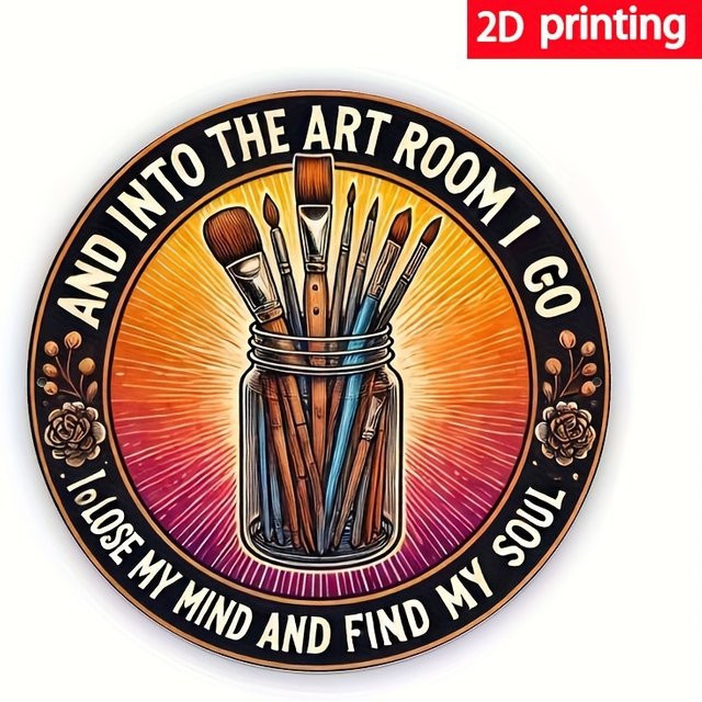 Runde Metall-Wanddekoration von Potdemiel mit inspirierendem Zitat Go Into the Art Room in Mehrfarbig, Durchmesser: 19,81 cm - Bild 1