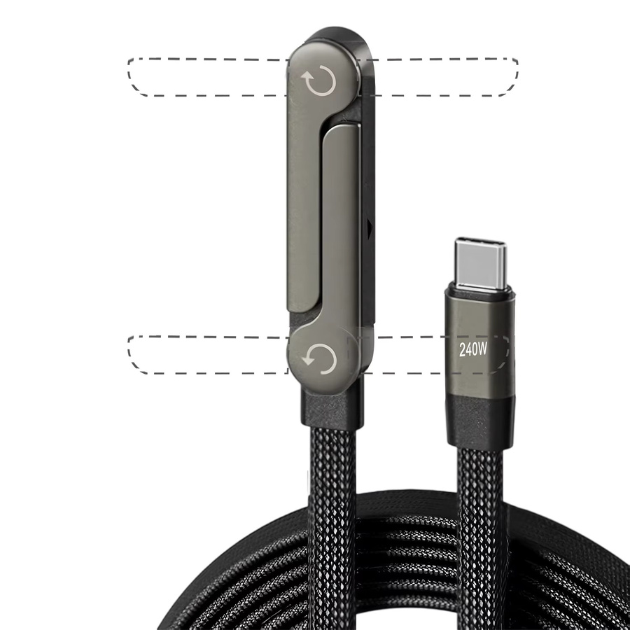 Fireurus 2-in-1 USB-C Schnellladekabel mit faltbarem Telefonhalter, 240 W, Schwarz - Bild 3