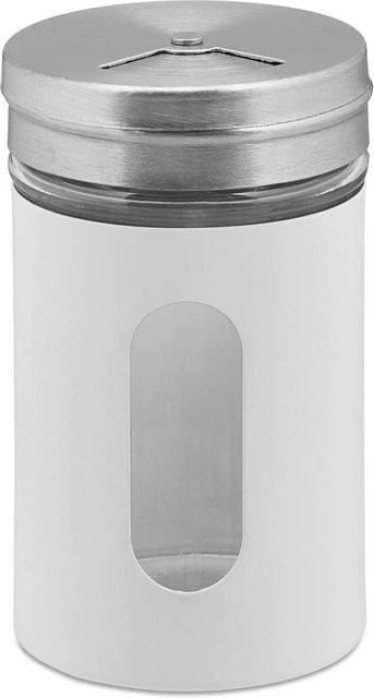 Relaxdays Gewürzstreuer 12er Set aus Glas und Edelstahl in Weiß mit Drehaufsatz und Sichtfenster, Durchmesser: 8,5 cm, Höhe: 5 cm - Bild 1