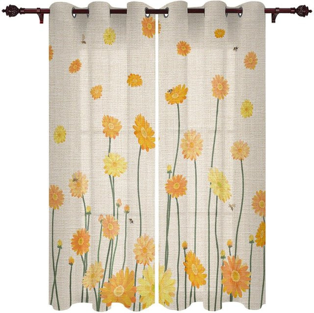 A Family Of Home Textiles Fenstervorhang mit gelben Gänseblümchen und Bienen, transparent, floral, B/H: 135 x 160 cm - Bild 1