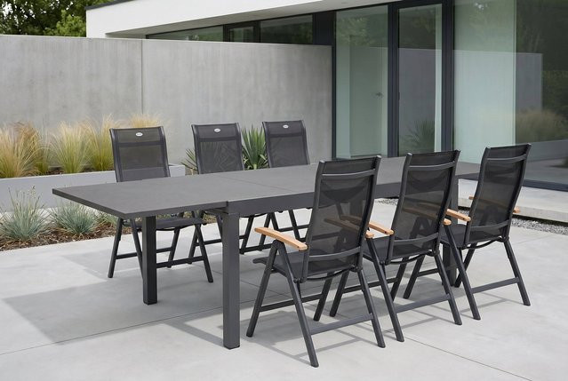 Hartman Garten-Essgruppe Alice/Tipperary in Xerix/Stone Grey mit 6 Klappstühlen, ausziehbarer Tisch aus Aluminium, HPL und Teak, Höhe: 93 cm, Breite: 160 bis 260 cm - Bild 1